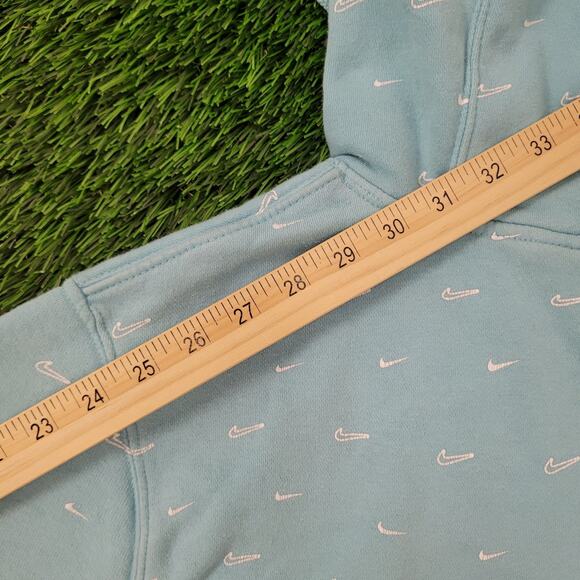 NIKE Swoosh All-Over-Print Hoodie Small 21x24 Blue Baggy Crop - Picture 3 of 15